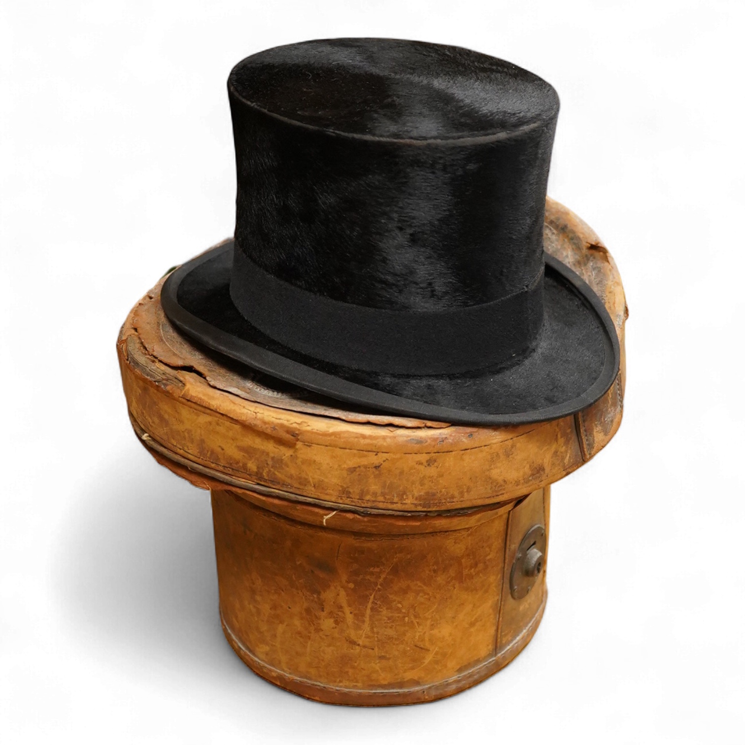 A cased Christys’ London black silk top hat, head-hole 20x16cm